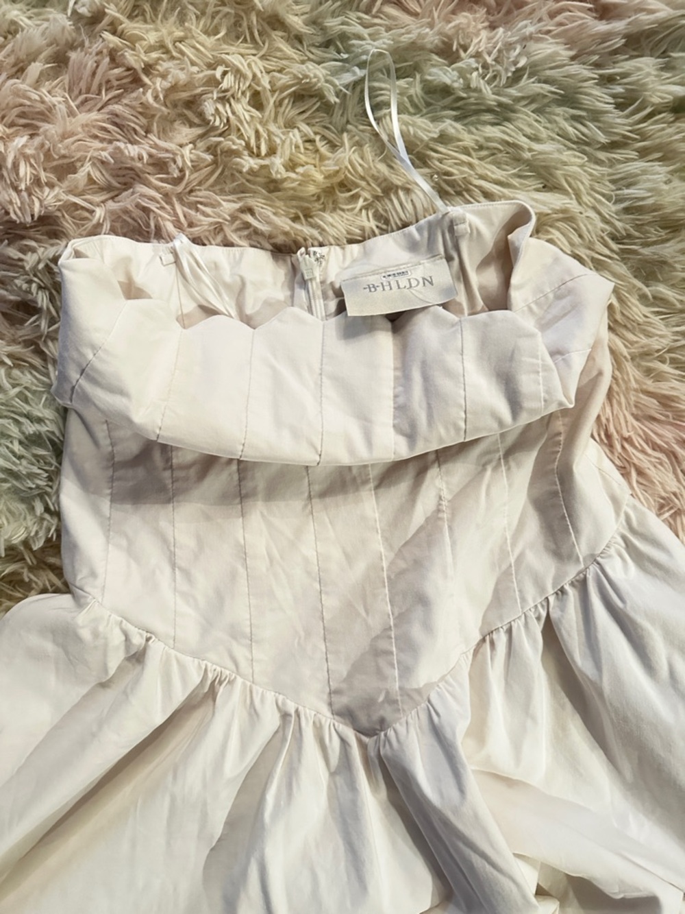NEW BHLDN Strapless Magic Fabric Basque-Waist Midi Off-White Dress Size Small - Picture 7 of 14